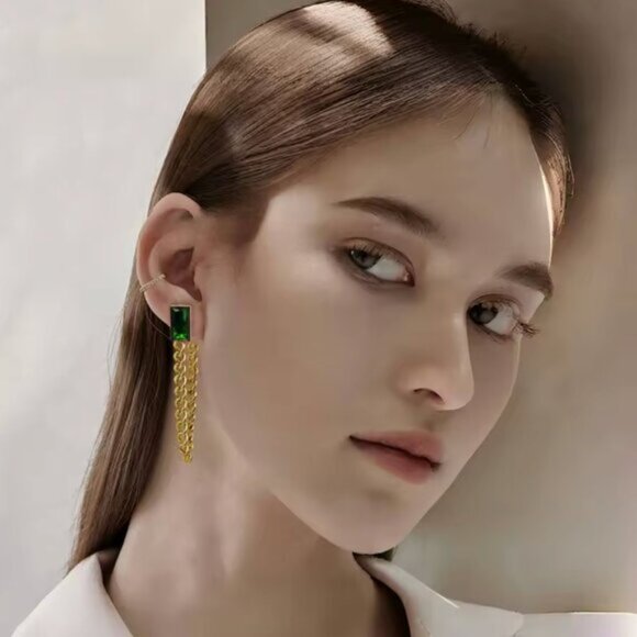 14K Gold Filled Emerald Earrings - Picture 2 of 4